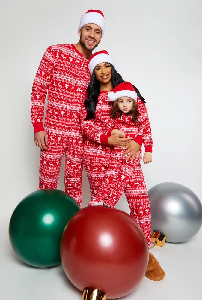 Womens Matching Santa Fair Isle Onesie Family Pajamas, Red, Size M