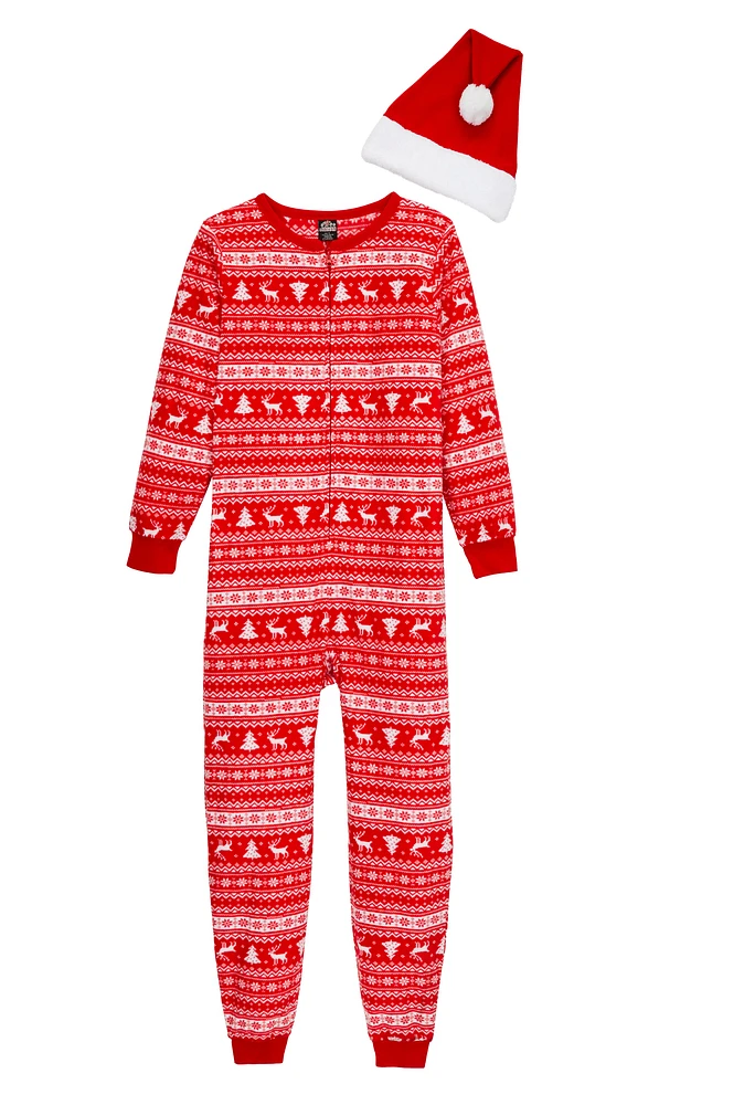 Womens Matching Santa Fair Isle Onesie Family Pajamas, Red, Size M