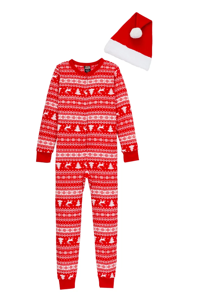 Kids Unisex Matching Santa Fair Isle Onesie Family Pajamas, Red,