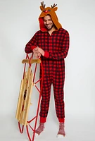 Mens Matching Reindeer Fleece Onesie Family Pajamas, Red, Size XL