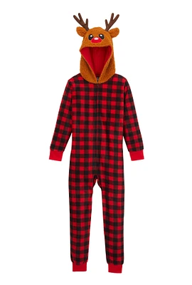 Boys Matching Reindeer Fleece Onesie Family Pajamas, Red, Size 4-5