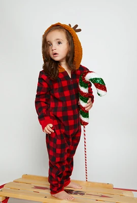 Toddlers Unisex Matching Reindeer Onesie Family Pajamas, Red, Size 3T