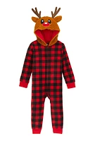 Toddlers Unisex Matching Reindeer Onesie Family Pajamas, Red, Size 4T