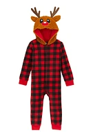 Toddlers Unisex Matching Reindeer Onesie Family Pajamas, Red, Size 3T