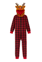 Girls Matching Reindeer Onesie Family Pajamas, Red, Size 4-5