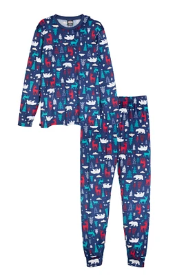 Mens Matching Printed Snug Fit Family Pajamas, Blue, Size M