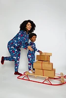 Plus Matching Printed Snug Fit Family Pajamas, Blue,