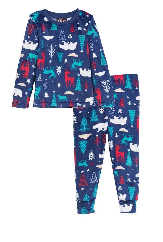 Toddlers Unisex Matching Printed Snug Fit Family Pajamas, Blue, Size 3T