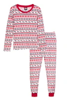 Womens Matching Reindeer Fair Isle Snug Fit Family Pajamas, Red, Size M