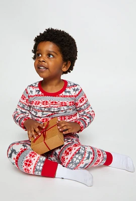 Toddlers Unisex Matching Reindeer Fair Isle Snug Fit Family Pajamas, Red, Size 4T