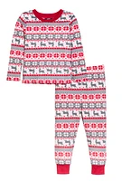 Toddlers Unisex Matching Reindeer Fair Isle Snug Fit Family Pajamas, Red, Size 4T