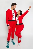 Womens Mens Matching Santa Claus Hooded Onesie Family Pajamas, Red, Size L