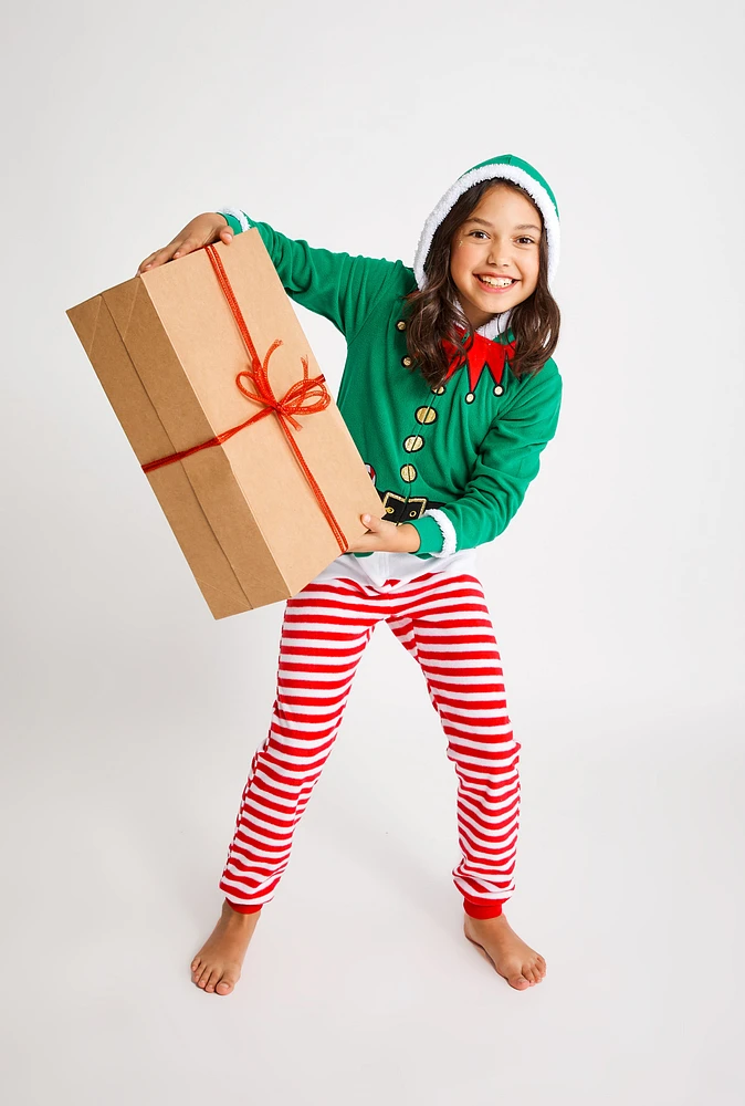 Girls Matching Elf Onesie Family Pajamas, Green, Size 6-6X