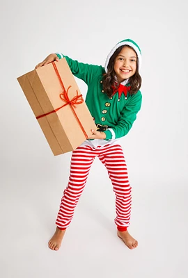 Girls Matching Elf Onesie Family Pajamas, Green, Size 6-6X
