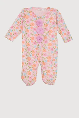 Baby Girls 0-9M 3D Flower Carnation Print Footed Onesie, Multi, Size 6-9M