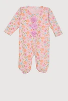 Baby Girls 0-9M 3D Flower Carnation Print Footed Onesie, Multi, Size 3-6M