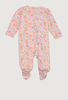Baby Girls 0-9M 3D Flower Carnation Print Footed Onesie, Multi, Size 3-6M