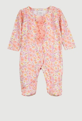 Baby Girls 0-9M 3D Floral Print Footed Jumpsuit, Multi, Size 3-6M