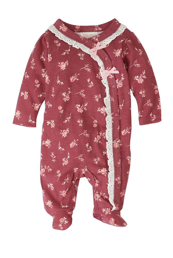 Baby Girls 0-9M Floral Print Footed Jumpsuit, Burgundy, Size 3-6M