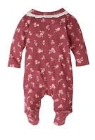 Baby Girls 0-9M Floral Print Footed Jumpsuit, Burgundy, Size 3-6M