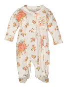 Baby Girls 0-9M Primrose Floral Footed Onesie, White, Size 3-6M