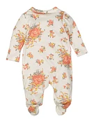 Baby Girls 0-9M Primrose Floral Footed Onesie, White, Size 3-6M