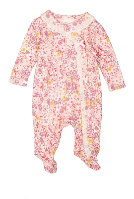 Baby Girls 0-9M Floral Print Snap Button Footed Jumpsuit, Pink, Size 3-6M