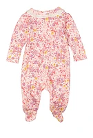 Baby Girls 0-9M Floral Print Snap Button Footed Jumpsuit, Pink, Size 3-6M