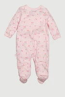 Baby Girls 0-9M Cherry Hearts Footed Onesie with Headband, Pink, Size 0-3M