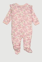 Baby Girls 0-9M Butterfly Print Footed Jumpsuit and Headband, Pink, Size 0-3M