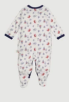 Baby Boys 0-9M Sailboats Print Footed Jumpsuit and Hat, White, Size 0-3M