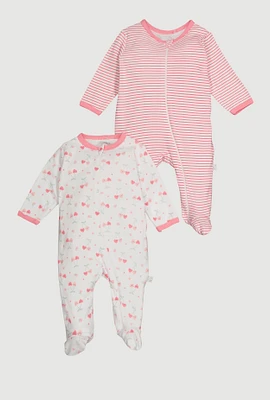 Baby Girls 0-9M Pattered Footed Jumpsuits 2 Pack, Pink,