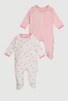 Baby Girls 0-9M Pattered Footed Jumpsuits 2 Pack, Pink,