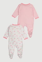 Baby Girls 0-9M Pattered Footed Jumpsuits 2 Pack, Pink,