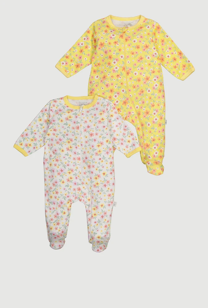 Baby Girls 0-9M Floral Print Footed Jumpsuits 2 Pack, Multi, Size 0-3M