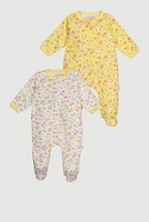 Baby Girls 0-9M Floral Print Footed Jumpsuits 2 Pack, Multi, Size 0-3M