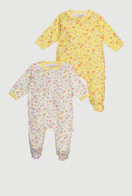 Baby Girls 0-9M Floral Print Footed Jumpsuits 2 Pack, Multi,