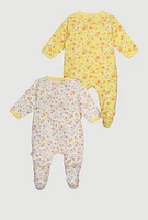 Baby Girls 0-9M Floral Print Footed Jumpsuits 2 Pack, Multi, Size 0-3M