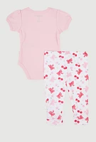 Baby Girls 0-9M So Cherry Sweet Bodysuit and Ruched Pants with Hat Gift Set, Pink, Size 3-6M