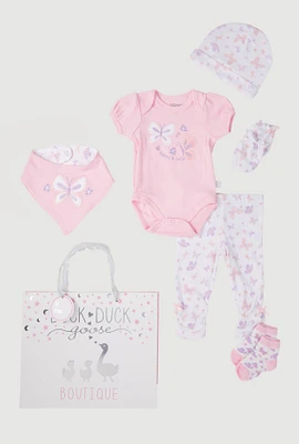 Baby Girls 0-9M Happy and Cute Bodysuit with Ruched Pants and Hat Gift Set, Pink, Size 3-6M