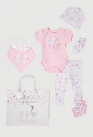 Baby Girls 0-9M Happy and Cute Bodysuit with Ruched Pants and Hat Gift Set, Pink, Size 3-6M