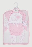 Baby Girls 0-9M Happy and Cute Bodysuit with Ruched Pants and Hat Gift Set, Pink, Size 3-6M