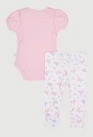 Baby Girls 0-9M Happy and Cute Bodysuit with Ruched Pants and Hat Gift Set, Pink, Size 3-6M