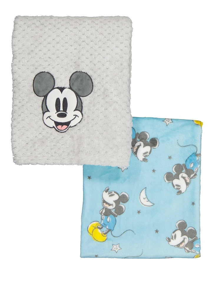 Baby Boys Mickey Mouse Graphic Plush Blankets 2 Pack, Multi