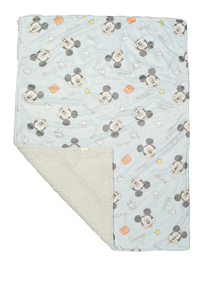 Baby Boys Mickey Mouse Graphic Sherpa Blanket, Blue