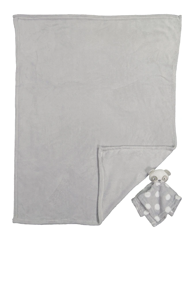Baby Solid Plush Blanket with Bear Lovey, Grey