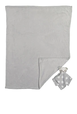 Baby Solid Plush Blanket with Bear Lovey, Grey