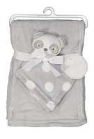 Baby Solid Plush Blanket with Bear Lovey, Grey