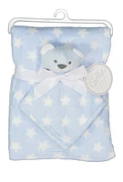 Baby Boys Plush Star Graphic Blanket with Bear Lovey, Blue, Size 8-10