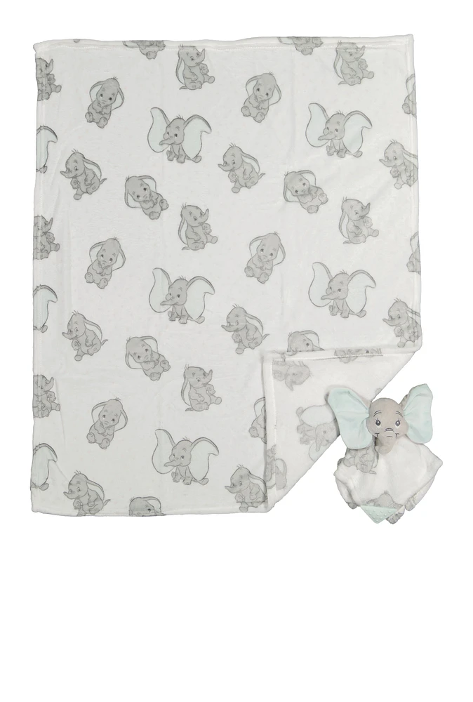 Baby Dumbo Plush Blanket and Teething Lovey, White